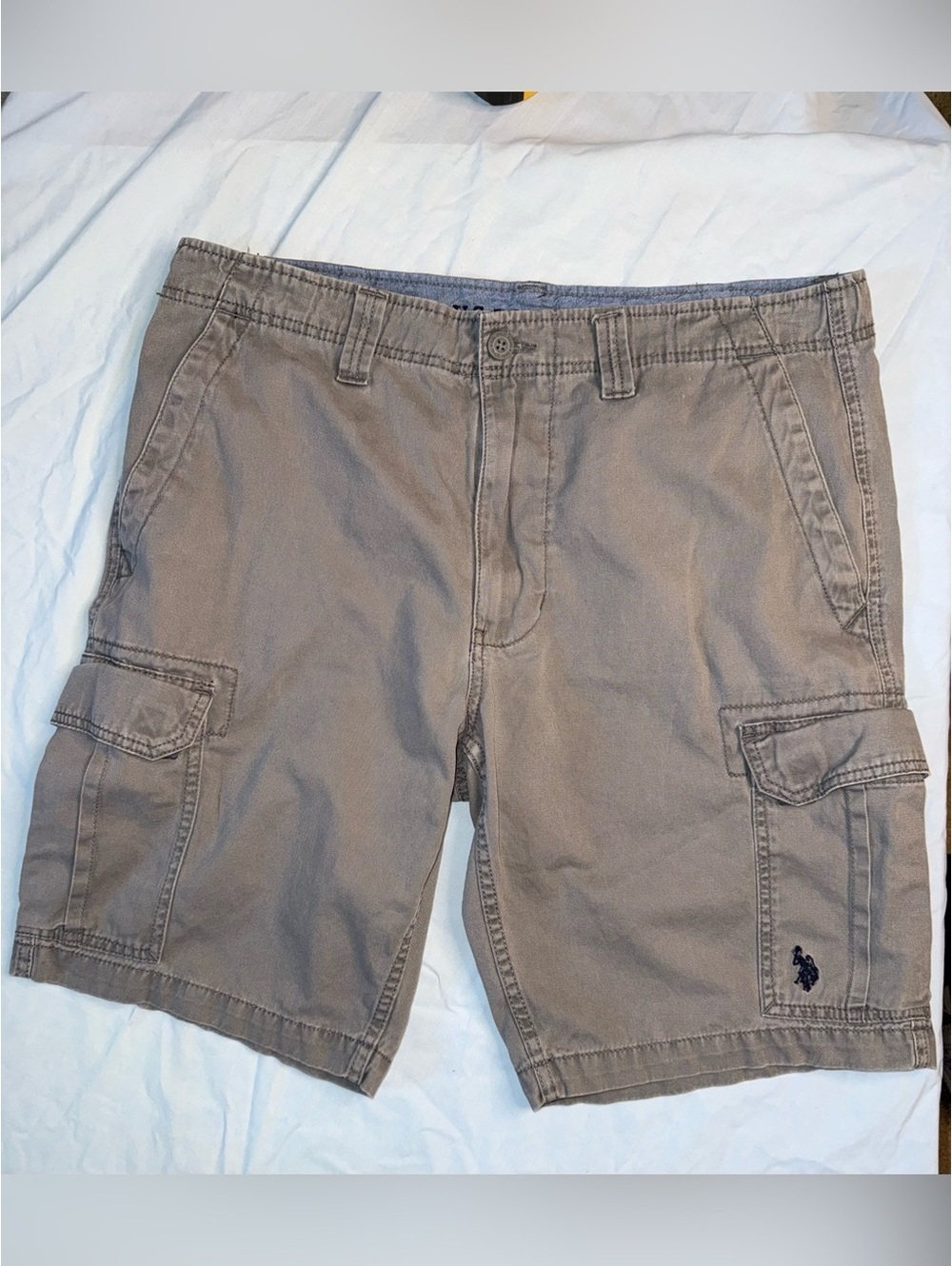 U.S. Polo Assn. Mens Gray cotton cargo shorts W36 front logo y2k preppy utility